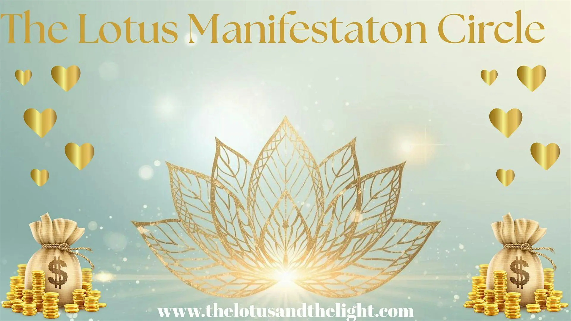 Elegant gold lotus design with soft glowing background and website text.
